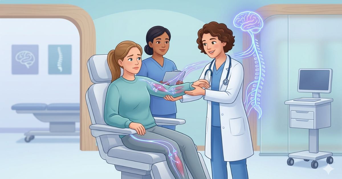 Doctor checking on a patient with muscle weakness